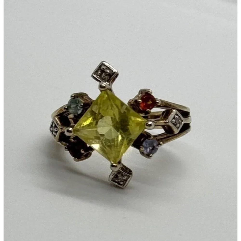 925 STERLING SILVER SLV TOURMALINES & DIAMONDS RING SIZE 5.5